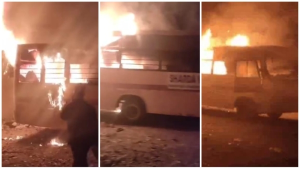 Sharda Vidya Mandir school bus caught fire fortunately the accident happened before time