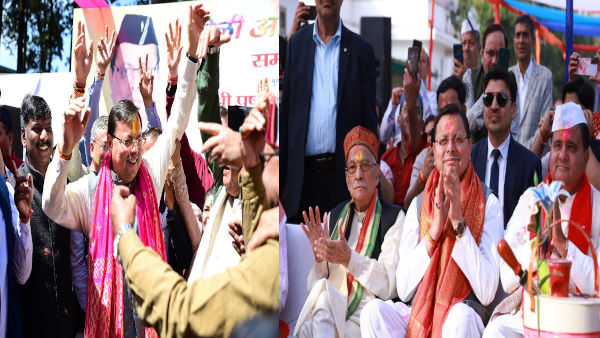 Holi colors from Dehradun to Delhi CM Dhami danced Garhwali song also hummed Bedu Pako Baramasa