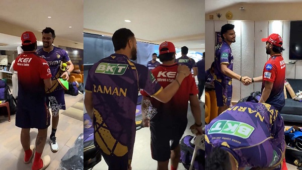 rcb bowler suyash sharma visits kkr dressing room rcb bowler suyash sharma visits kkr dressing room