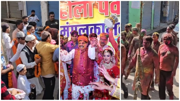 After Namaaz Muslims also played Holi greeted each other by hugging Braj Holi resonated in CM House