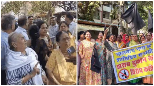 The issue of shifting of liquor shops in Malviya Nagar heated up Women waved black flags The issue of shifting of liquor shops in Malviya Nagar heated up Women waved black flags