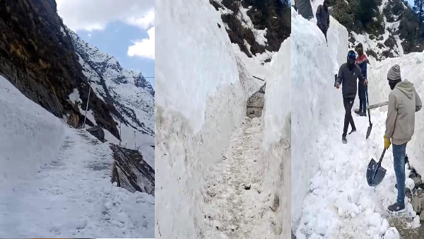 char Dham Yatra 2025 Kedarnath walking route opened movement cutting 6-10 feet snow char Dham Yatra 2025 Kedarnath walking route opened movement cutting 6-10 feet snow