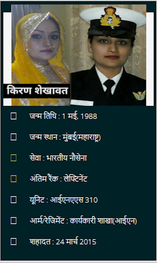 Lt Kiran Shekhawat First Indian Navy Woman Officer Martyred Lt Kiran Shekhawat First Indian Navy Woman Officer Martyred
