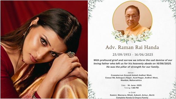 Mannara Chopra Father Raman Rai Handa Dies Mannara Chopra Father Raman Rai Handa Dies