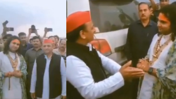 अखिलेश यादव की अनिरुद्धाचार्य से सड़क पर अचानक मुलाकात, हाथ मिलाते हुए कह  दी ऐसी बात कि वीडियो हो गया वायरल | Akhilesh Yadav Aniruddhacharya viral  video met Lucknow ...