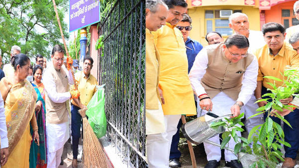 HARIDWAR NEWS Ganga Ghat CM PUSHKAR Dhami planted broom joined cleaning cleanliness campaign appeal Kanwariyas