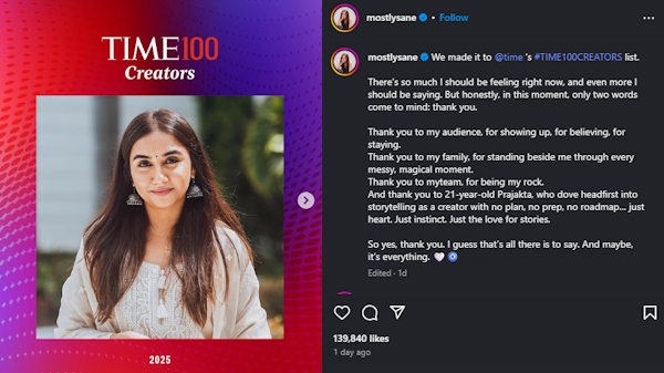 Prajakta Koli TIME100 Creators List Prajakta Koli TIME100 Creators List