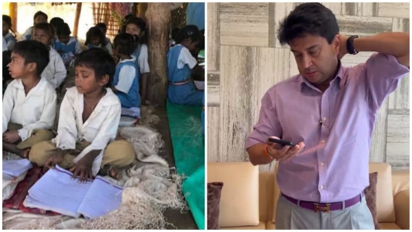 Jyotiraditya Scindia immediate action on school running under a hut in Marki Mahu of Guna Jyotiraditya Scindia immediate action on school running under a hut in Marki Mahu of Guna