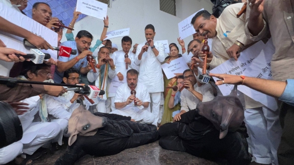 MP Assembly Session Bean in front of buffalo protest Umang Singhar scathing attack on BJP government