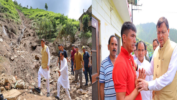 CM pushkar Dhami reached disaster-affected area Pauri district consoled disaster affected people