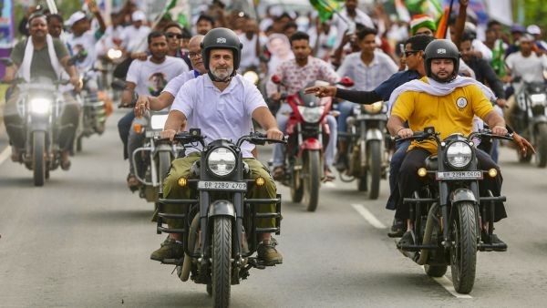 Rahul Gandhi and Tejashwi Yadav ride motorcycles