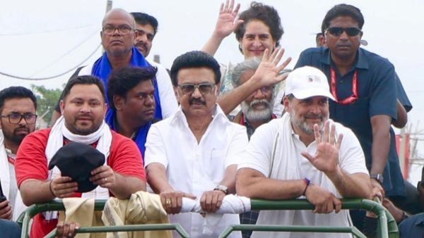 Rahul Gandhi with MK Stalin and Tejashwi Yadav