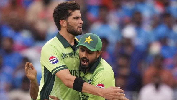 Shaheen Afridi celebrates with Babar Azam