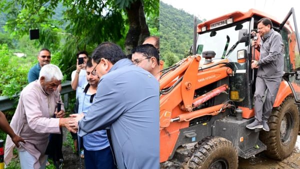 cm dhami inspecting disaster affected area