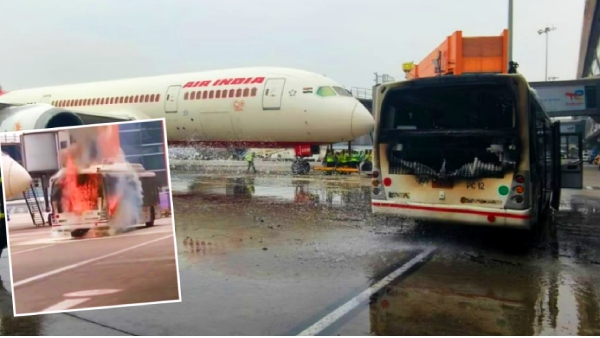 Delhi airport bus fire Delhi airport bus fire