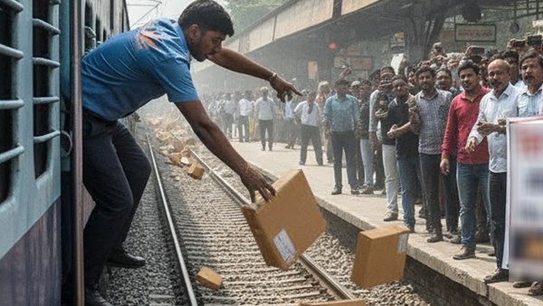 up-viral-video-courier-packets-thrown-railway-track-india-post up-viral-video-courier-packets-thrown-railway-track-india-post