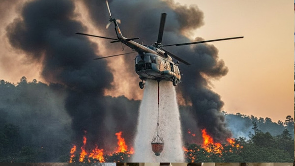 CHAMOLI Indian Air Force controlling forest fire Nanda Devi National Park helicopters extinguish CHAMOLI Indian Air Force controlling forest fire Nanda Devi National Park helicopters extinguish