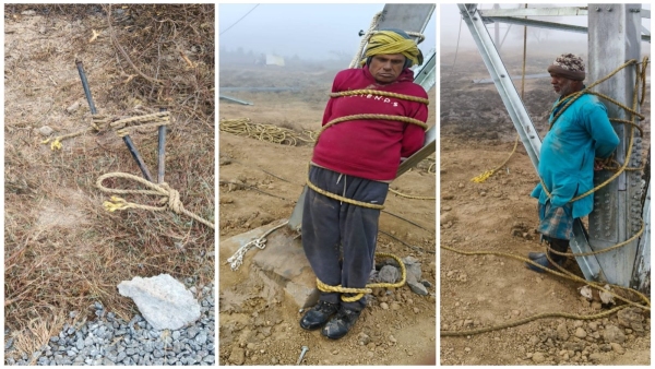 datia 765kv transmission line site robbery watchmen tied looted 2 5 lakh