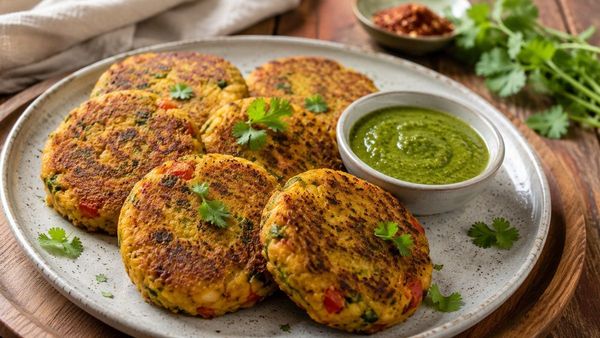 Delicious healthy oil-free besan tikki breakfast dish