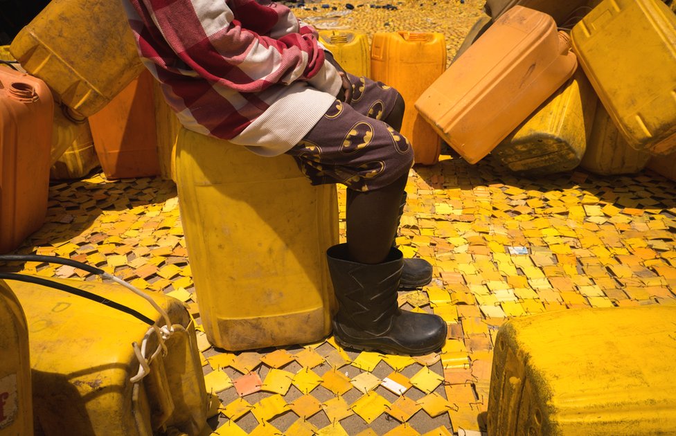 yellow tapestry, Serge Attukwei, Accra, Ghana yellow tapestry, Serge Attukwei, Accra, Ghana