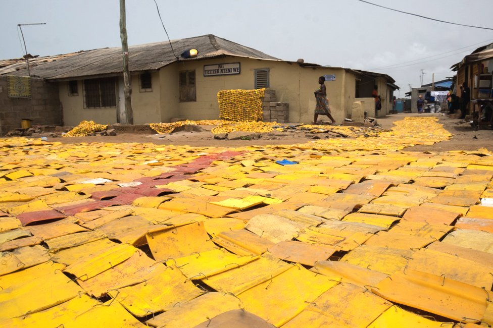 yellow tapestry, Serge Attukwei, Accra, Ghana yellow tapestry, Serge Attukwei, Accra, Ghana