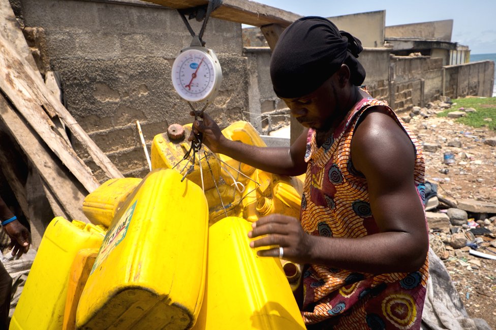 yellow tapestry, Serge Attukwei, Accra, Ghana yellow tapestry, Serge Attukwei, Accra, Ghana