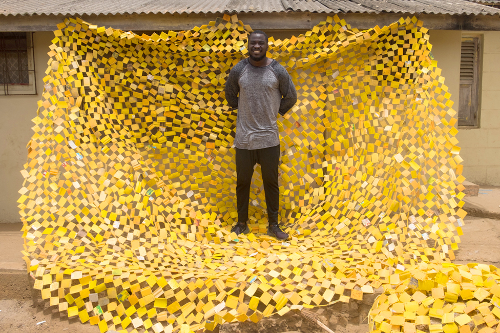 yellow tapestry, Serge Attukwei, Accra, Ghana yellow tapestry, Serge Attukwei, Accra, Ghana