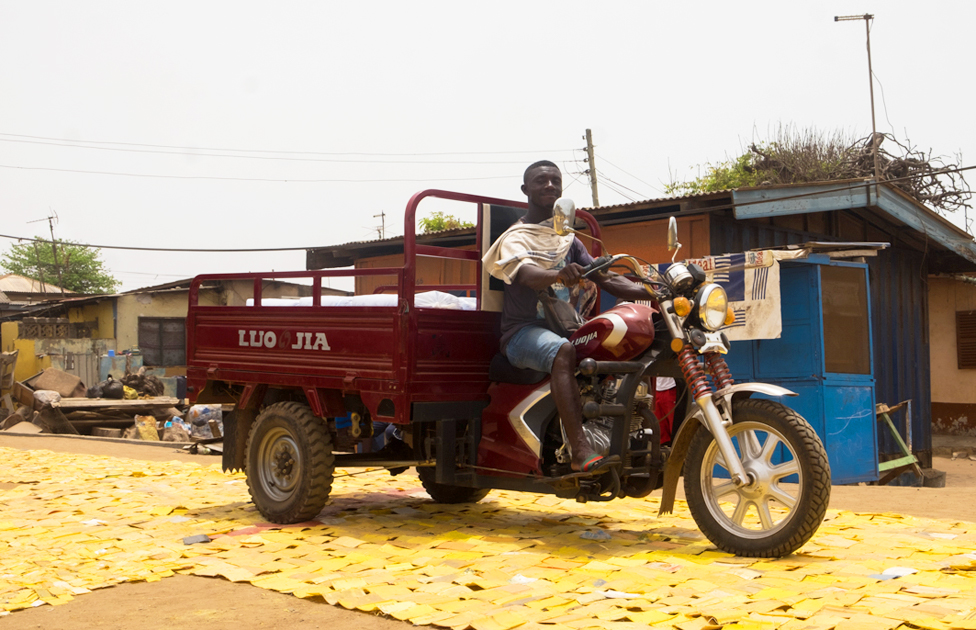 yellow tapestry, Serge Attukwei, Accra, Ghana yellow tapestry, Serge Attukwei, Accra, Ghana