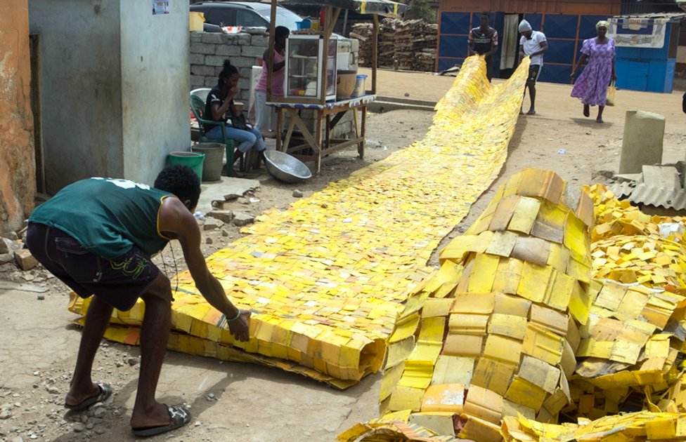 yellow tapestry, Serge Attukwei, Accra, Ghana yellow tapestry, Serge Attukwei, Accra, Ghana
