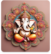 A Ganesh figure mounted on a decorative mandala