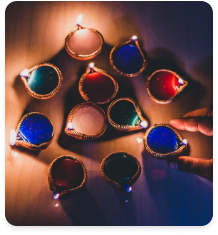 Oil diyas glowing in the dark