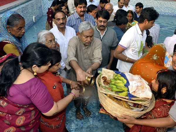 Bihar CM celebrates Chhath Puja