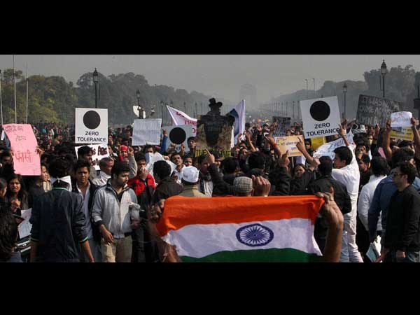 Protest with tricolours and placards