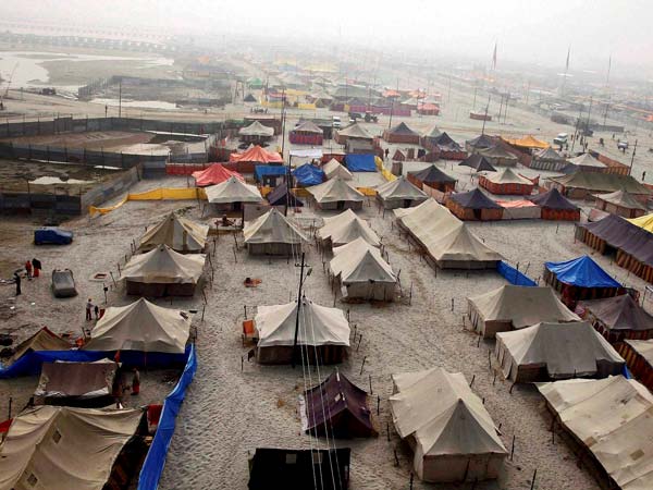 Tents are set up in an Indian camp of sadhus Tents are set up in an Indian camp of sadhus