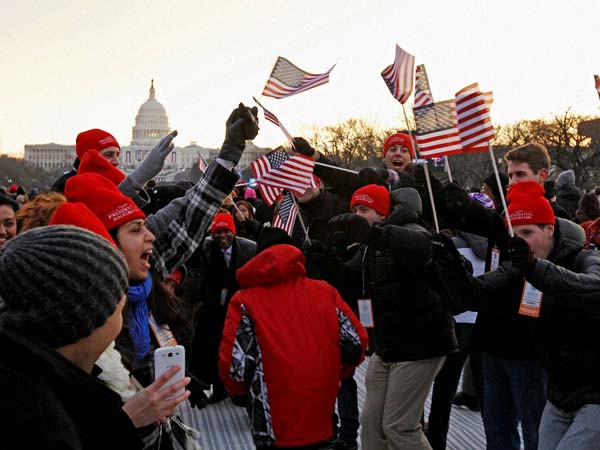 President Barack Obama supporters cheer on the National Mall