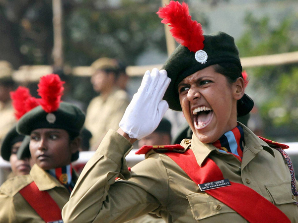 An NCC cadet salutes