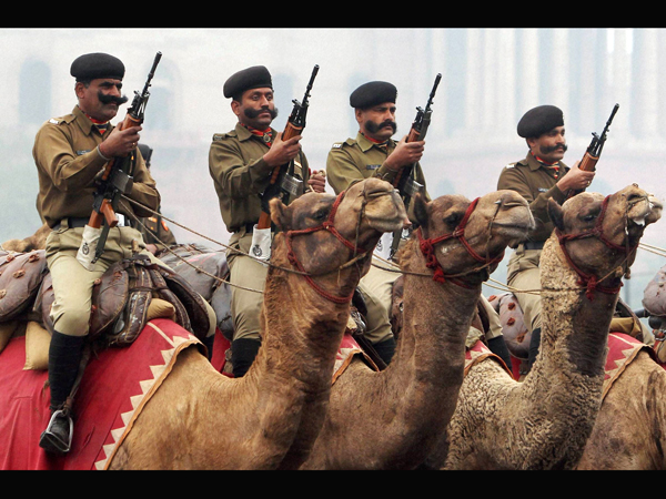 Camel-mounted BSF soldiers