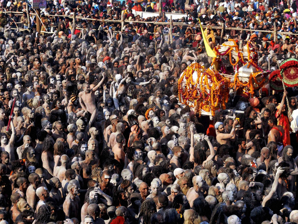 Juna Akhada Naga Sadhus gather to take holy dip