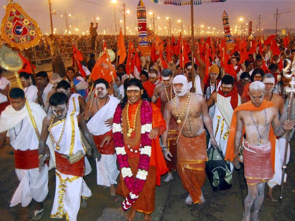 Swami Nithyananda at the bank of the 'Sangam' 