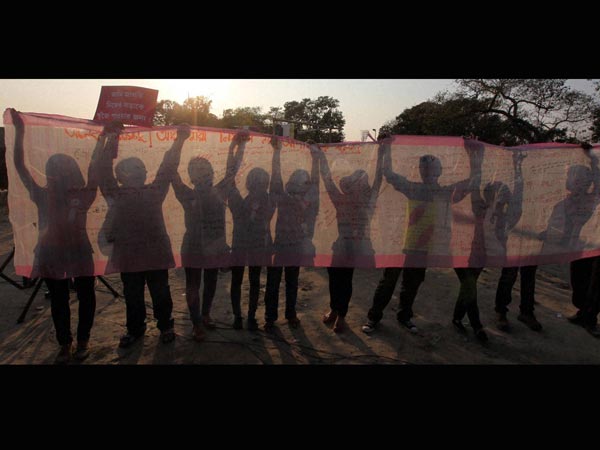 Activists during a protest in a rally 