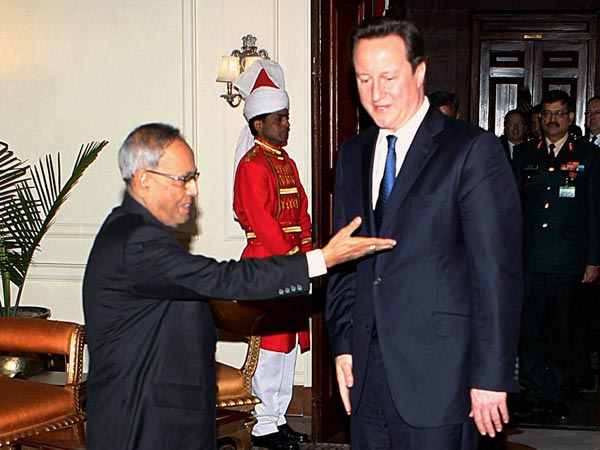 Pranab Mukherjee with British Prime Minister David Cameron 