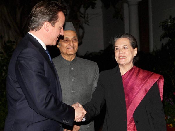 Sonia Gandhi with British Prime Minister David Cameron