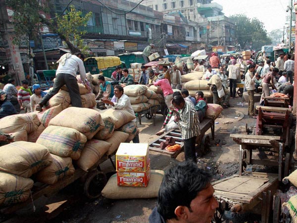 A view of Chandni Chowk market during a strike