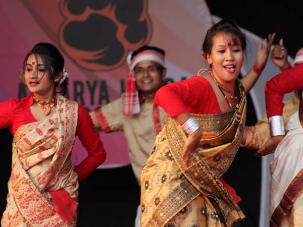 Students presenting Bihu dance at Acharya Habba 2013
