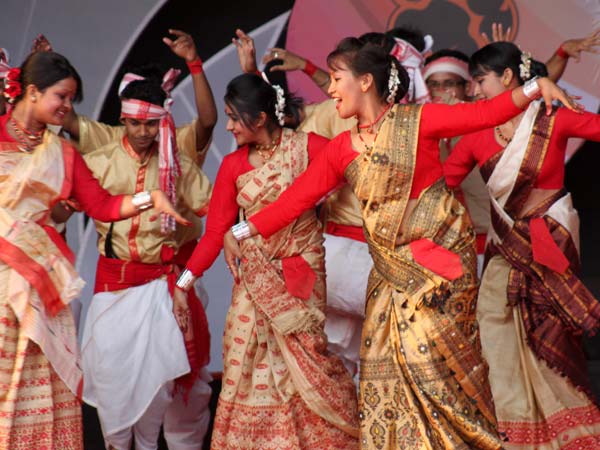 Students presenting Bihu dance at Acharya Habba 2013