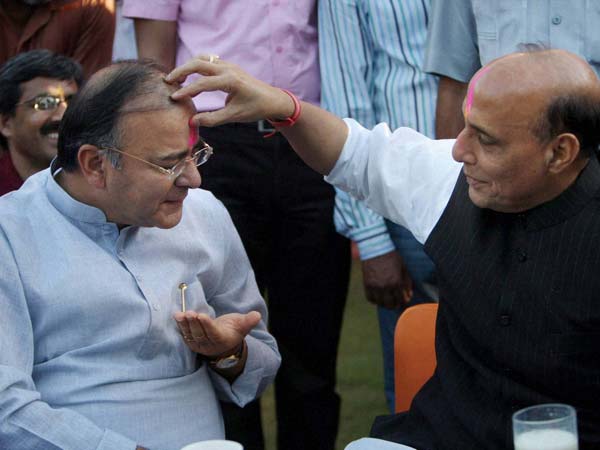 Rajnath Singh with Arun Jaitley during Holi Rajnath Singh with Arun Jaitley during Holi