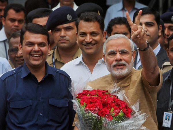 Narendra Modi with Maharashtra BJP chief Devendra Fadnavis 
