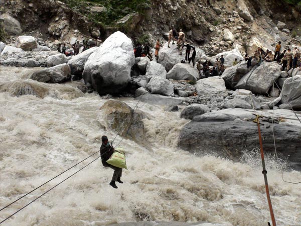 ITBP personnel rescuing flood victims