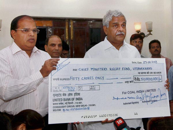 Cheque for Uttarakhand CM's relief fund