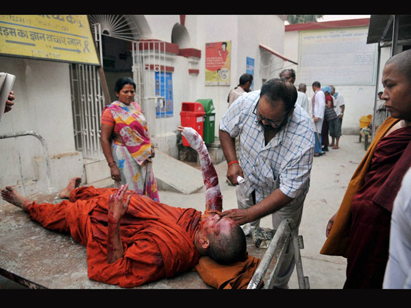 A Buddhist monk being treated